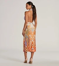 Vibrant Side Geometric Print Bodycon Midi Dress