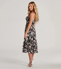 Elevated Occasion Sweetheart Floral A-Line Midi Dress