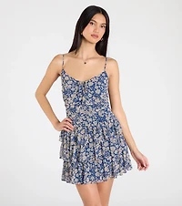 Sun And Blooms Floral Chiffon Skater Dress