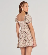 Prettiest Darling Puff Sleeve Floral Skater Dress