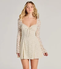 Romance Talks Long Sleeve A-Line Lace Mini Dress