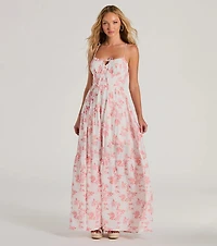 Charming Vibe Tie-Back Flowy Floral Woven Maxi Dress