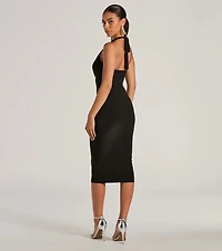 Evening Of Sultry Plunge V-Neck Halter Midi Dress