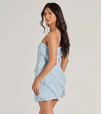 Glitzy Cutie Rhinestone Ruffled Mesh Mini Dress