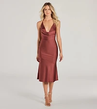 Remarkable Appeal Cowl Halter A-Line Midi Dress