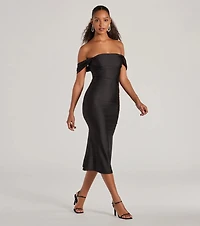 Exceptional Off-The-Shoulder Flared Midi Dress