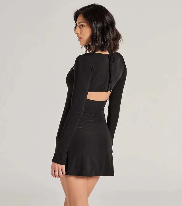 pretty style bell sleeve a line mini dress Windsor Serving Chic Long Bell Sleeve A-Line Mini Dress