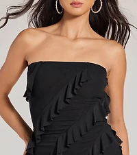 Sip Of Sultry Strapless Ruffle Mini Dress