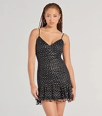 Sparkly Night Polka Dot Glitter Mesh Mini Dress