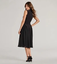 Chic Trendsetter Knit Chiffon Drop Waist Midi Dress