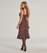 Chic Fall Vibe Ditsy Floral Corset Midi Dress
