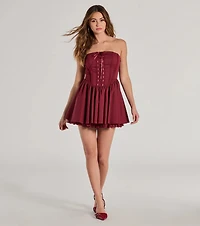 Adorably Flirty Lace Trim Drop Waist Skater Dress