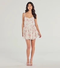 Stroll The Gardens Floral Corset Lace Skater Dress