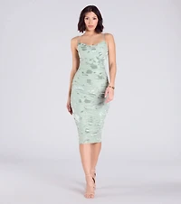 Cocktail Soiree Floral Velvet Midi Dress