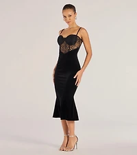 Undeniable Lace Sweetheart Velvet Midi Dress