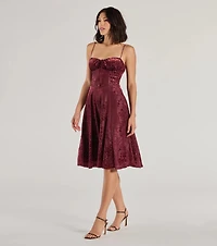Floral Beauty Velvet Flocked Mesh Midi Dress