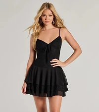 With Love Lace V-Neck Chiffon Skater Dress