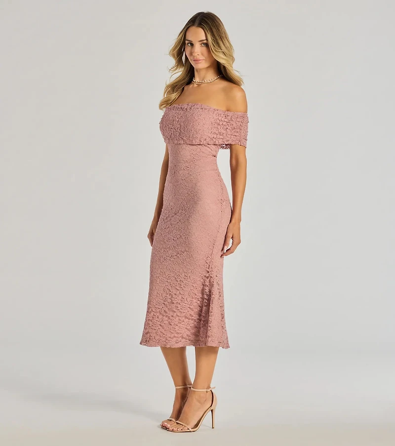 Effortless Romance Lace Off-The-Shoulder Midi Dress