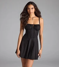 Bold New Look Corset Lace-Up Linen Skater Dress