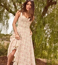 Captivating Blooms Corset A-Line Floral Midi Dress