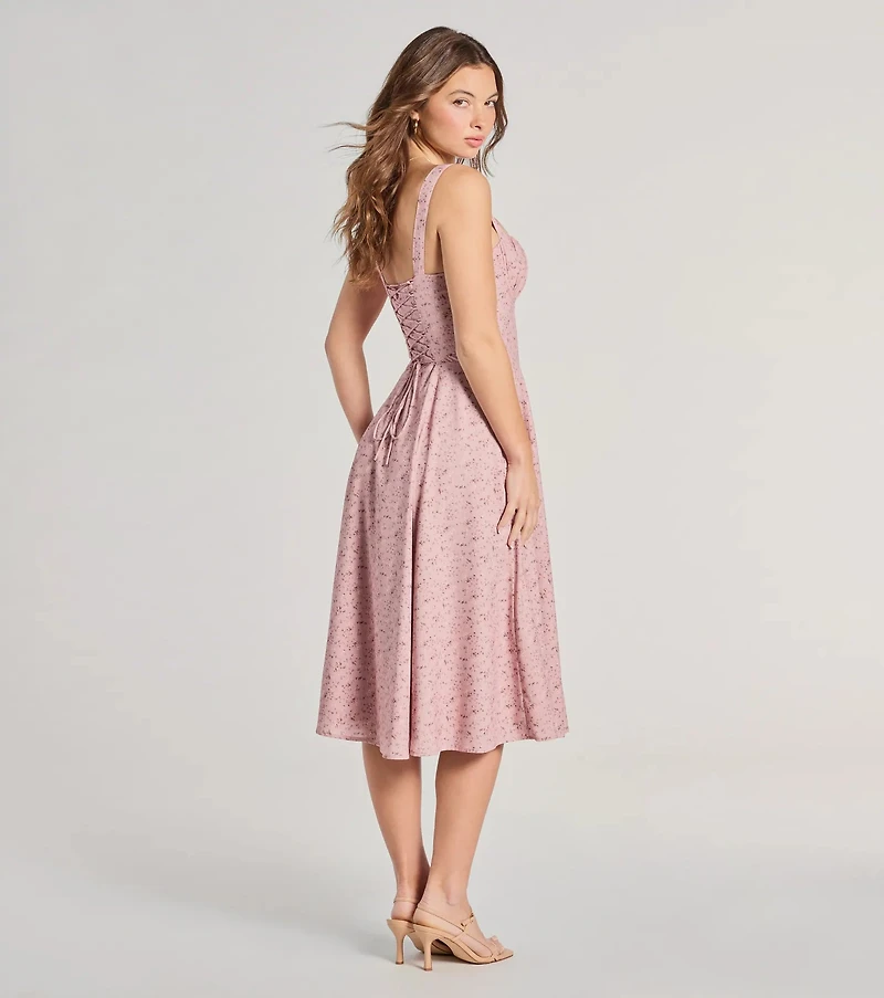 Sweet Spice Corset Lace-Up Floral Midi Dress