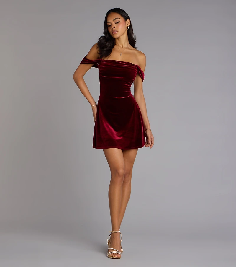 Flirty And Chic Velvet Off-The-Shoulder Mini Dress