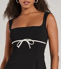 So Adored Sleeveless Bow Trim Crepe Mini Dress