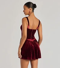 Flawless Glamour Rhinestone Velvet Skater Dress