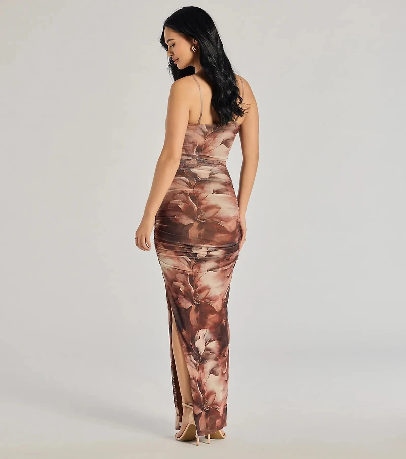 Ravishing Florals High-Slit Ruched Maxi Dress