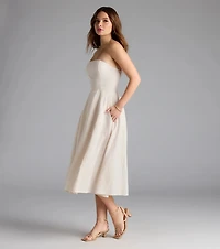 Love's A Picnic Strapless Gingham A-Line Midi Dress