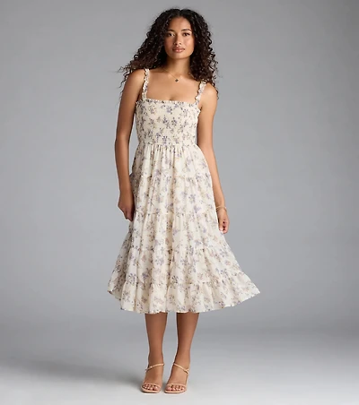 Effortless Love Ruffled Floral Chiffon Midi Dress