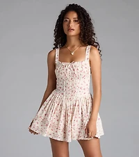 All Day Cuteness Floral Corset Skater Dress