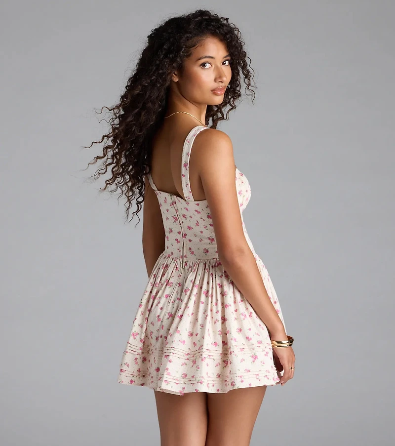 All Day Cuteness Floral Corset Skater Dress