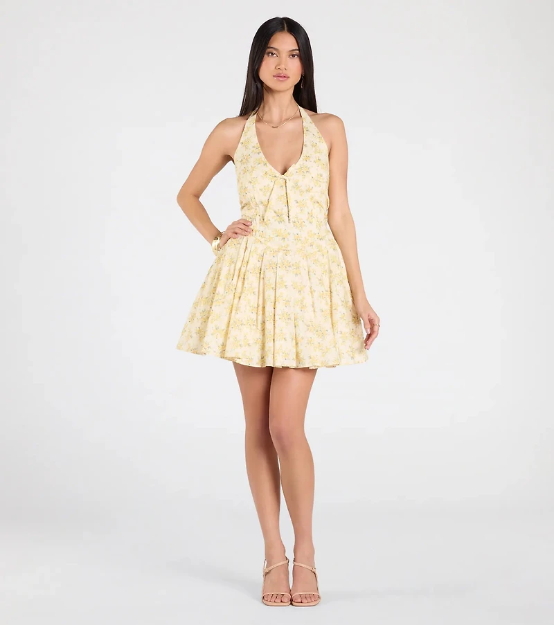Dressing For Sunshine Halter Floral Skater Dress