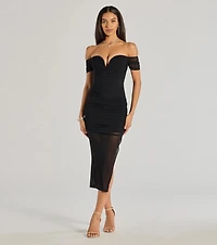 Modern Romance Off-The-Shoulder Sheer Midi Dress