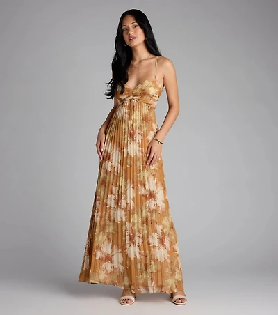 Effortless Enchantment Floral Pleated Maxi Dress