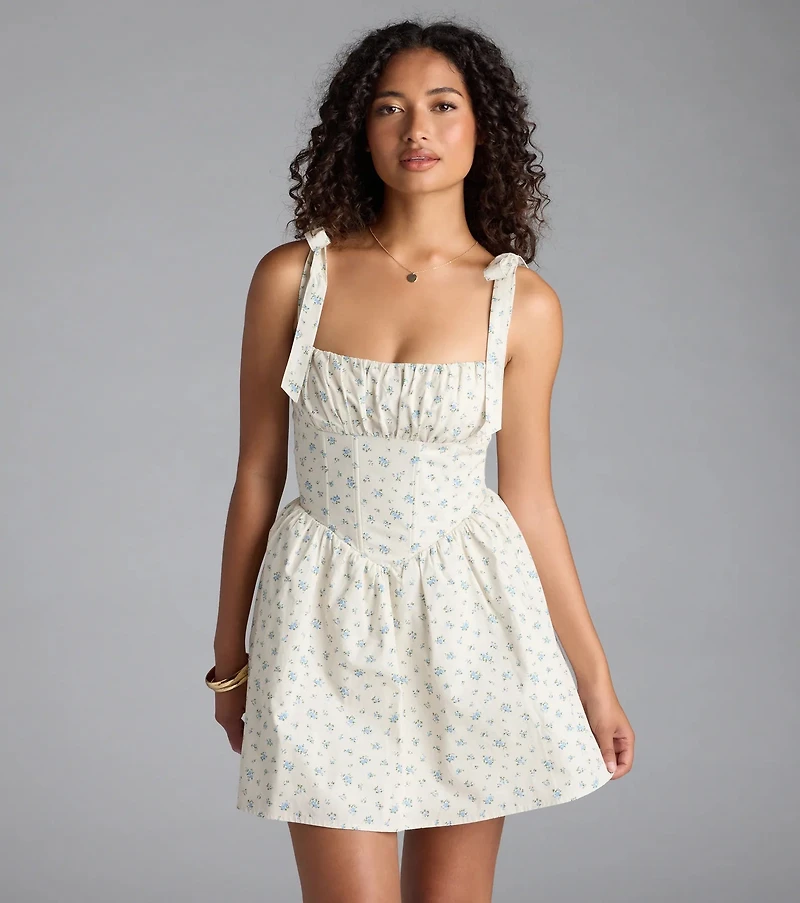 Flower Fields Lace-Up Corset Skater Dress