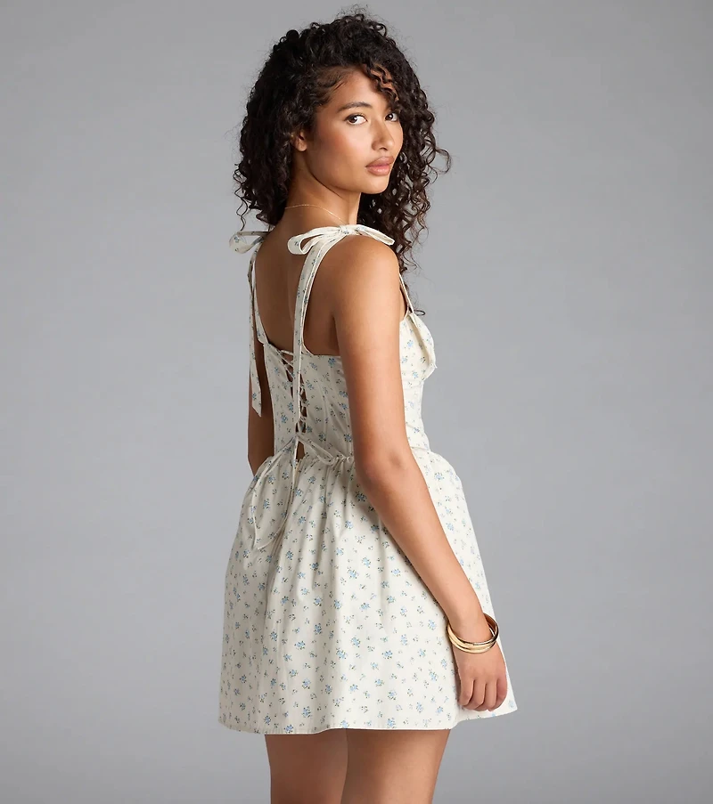 Flower Fields Lace-Up Corset Skater Dress