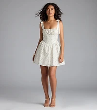 Flower Fields Lace-Up Corset Skater Dress