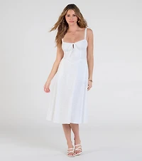 Sunny Staple Square Neck Eyelet Midi Dress With Pockets