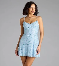 Sparkly Floral Sequin Lace-Up A-Line Mini Dress