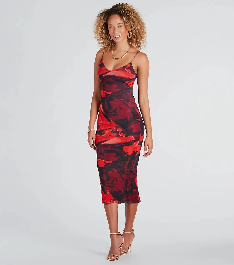 Stunning One V-Neck Abstract Midi Dress