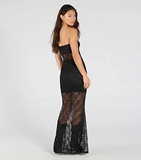 Steal The Show Strapless Lace Maxi Dress