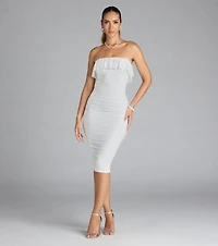 Effortless Beauty Strapless Ruffled Lace Midi Dress