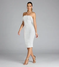 Effortless Beauty Strapless Ruffled Lace Midi Dress
