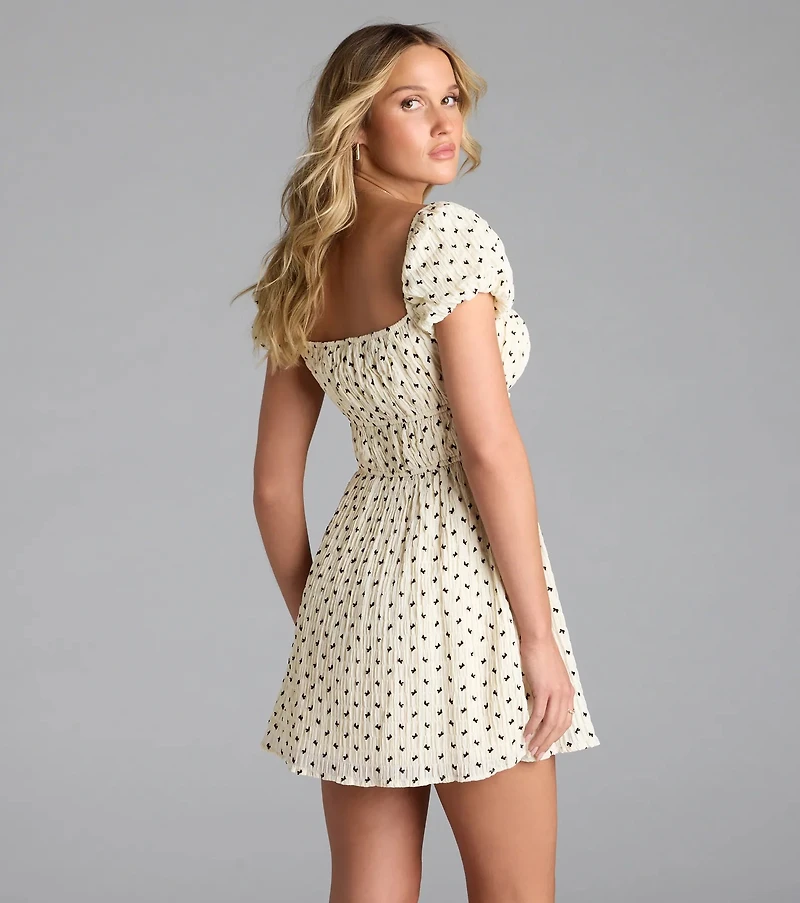Dearest Charm Bow Print Skater Dress