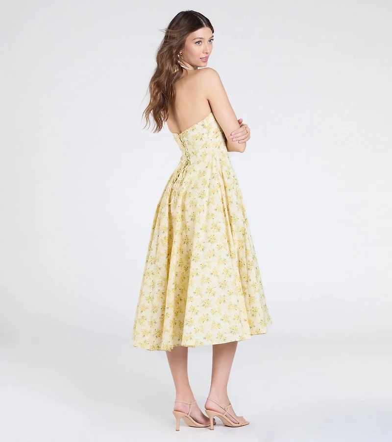 Set For Spring Halter Corset Floral Midi Dress