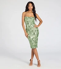 Touch Of Glamour Lace-Up Floral Sequin Midi Dress