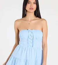 Caught Your Eye Strapless Lace-Up Skater Dress