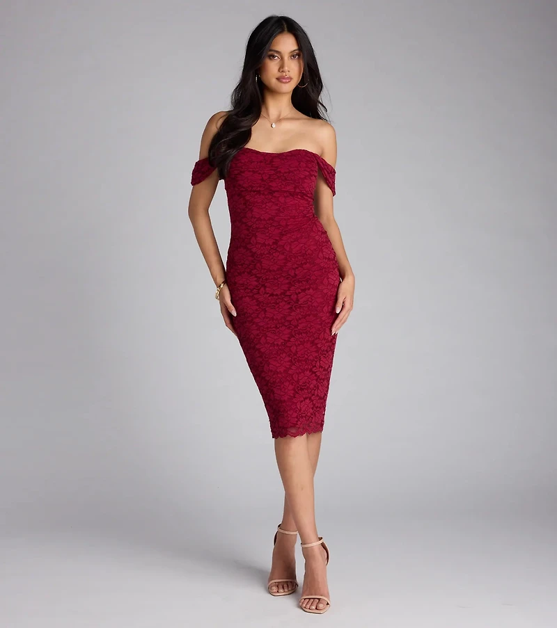 Lavish And Lovely Bodycon Lace Midi Dress